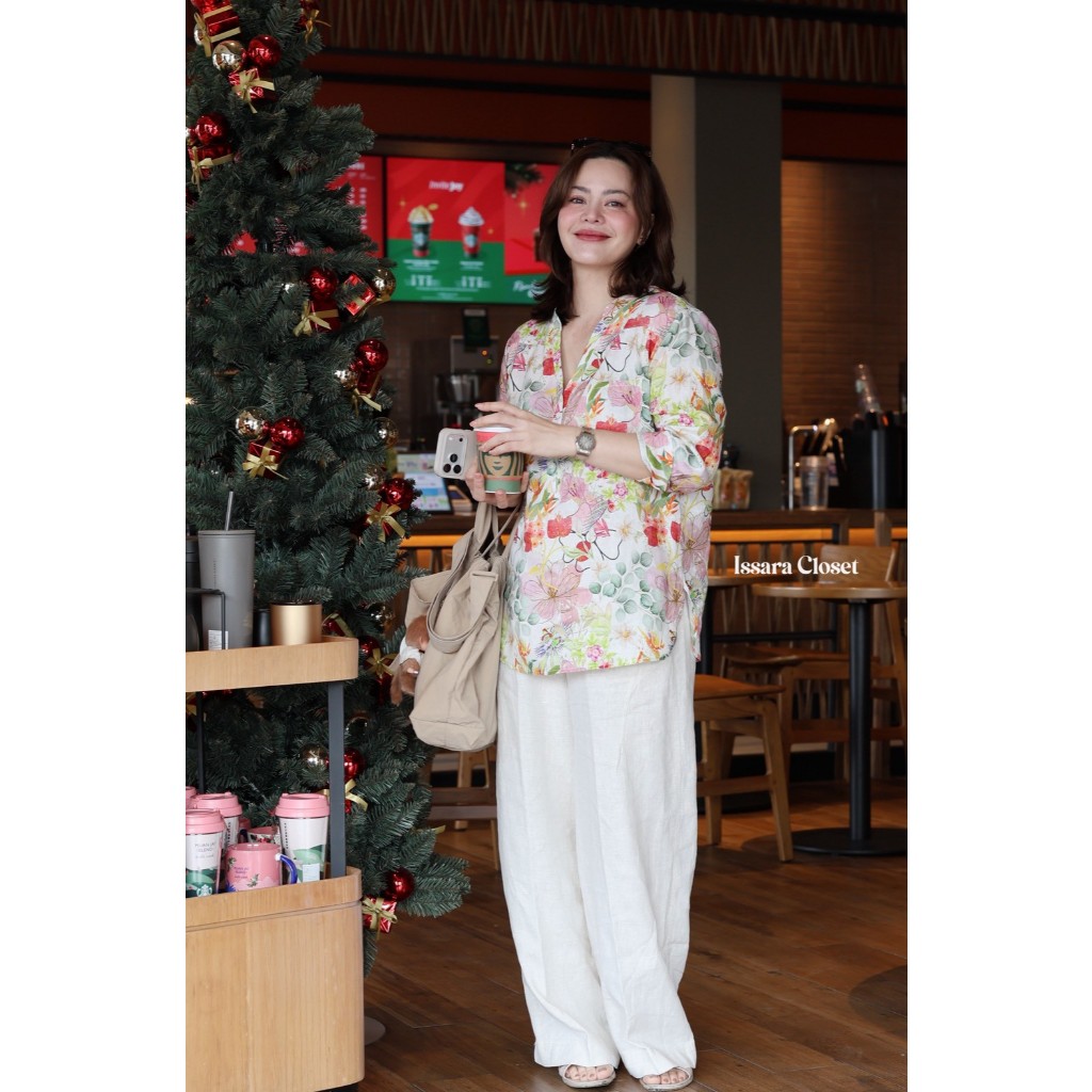 เสื้อลินินรุ่น Long Shirt #ลาย Garden-Flor