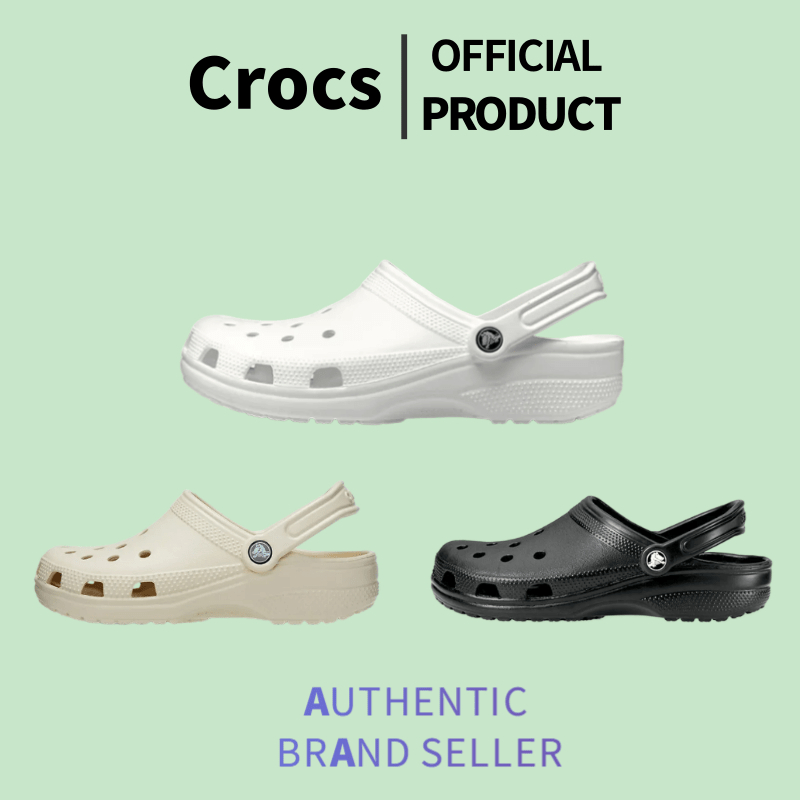 CROCS CLASSIC CLOG รองเท้าลำลองผู้ใหญ่  - WHITE/BONE/BLACK รองเท้าแตะ 💯มีในสต็อก