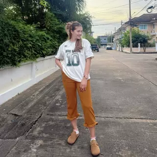 กางเกง 7 ส่วน แต่งระบาย เนื้อผ้าวูลเวฟ ใส่สบาย เอวใหญ่สุด 44