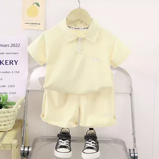 Babyonline(Y472)2M7 (ส่งด่วน1วัน)ชุดเซ็ตเสื้อโปโลแขนสั้นกางเกงขาสั้นแฟชั่นเด็กผู้ชายและเด็กผู้หญิง ระบายอากาศ