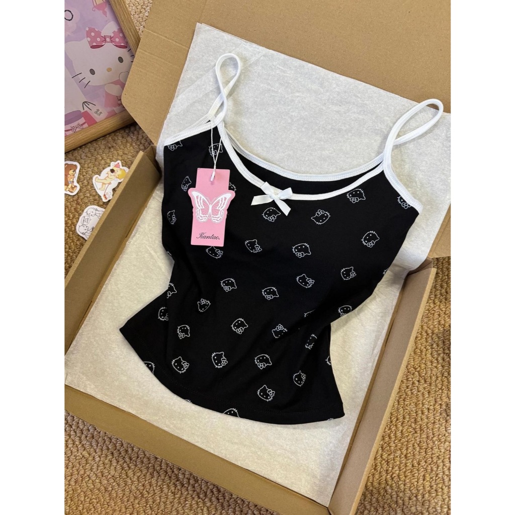 'พร้อมส่ง'🔥 Kitty เสื้อสายเดี่ยว ดีเทลลายแมวน่ารักฟรีไซส์มีฟองน้ำในตัว บางเบา ระบายได้ดี สุดฮิต FY3702 - รูปที่ 2