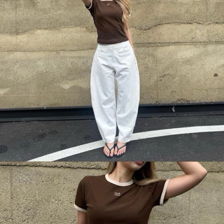 Dayy Barrel pants กางเกงทรงบราเรล ขาโค้ง ผ้ากึ่งยีนส์