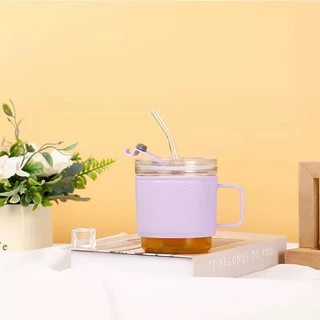 แก้วกาแฟมีหูจับ 400mlสไตล์สิมอล ฝาปิด คลังสินค้า（0015）