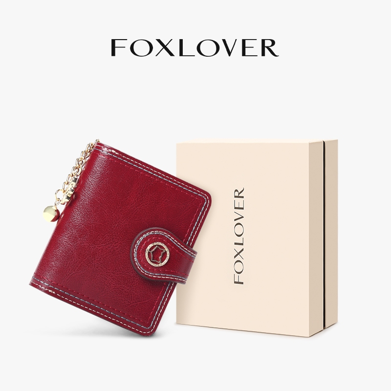FOXLOVER กระเป๋าสตางค์ผู้หญิง สไตล์สั้น สไตล์ย้อนยุค ช่องใส่การ์ด 18ช่อง สไตล์คลาสสิก  สีแดง สีดำ