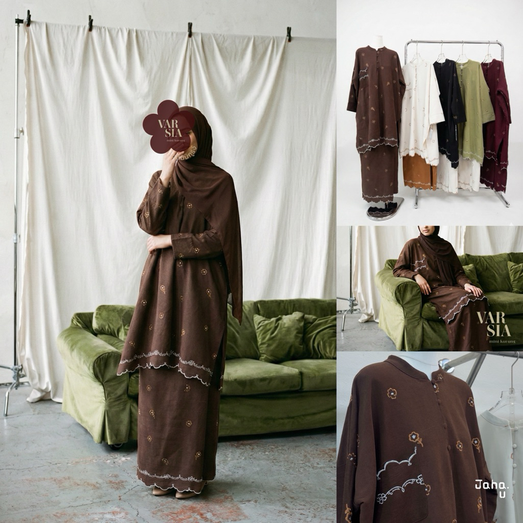 JAHA.U •พร้อมส่ง• MINI KURUNG VARSIA•2026  ชุดมินิกูรง ผ้าลูกฟูกชนิดบาง ดีเทลปักดอกทั้งตัว ผ้าข้าง กระเป๋าข้าง เก๋ๆ