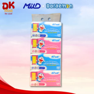 (live) MILD กระดาษทิชชู่เช็ดหน้ามายด์ โดเรมอน Doraemon ขนาด 230 แผ่นคู่ ลิขสิทธิ์แท้ 100% หนา 2 ชั้น (1 แพ็ค 4 ห่อ)