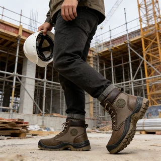 P08 รองเท้าเซฟตี้ safety shoes รองเท้าหัวเหล็กพื้นเหล็ก หนังแท้ พื้น PU เบา สวย คุณภาพสูง