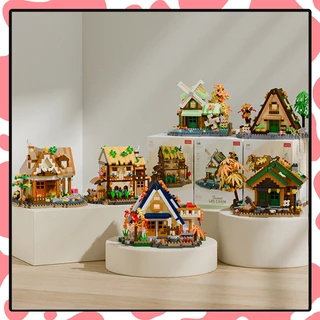 เลโก้บ้าน ตัวต่อนาโน 3D บ้านไม้ บ้านต้นซากุระ บ้านกังหันลม ขนาดเล็ก ของขวัญน่ารักๆ（ไม่มีไฟ）