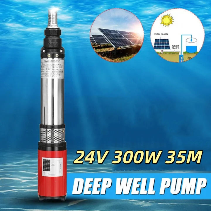ปั๊มน้ำพลังงานแสงอาทิตย์ High Lift Deep Well เครื่องสูบน้ำ DC Screw Submersible ปั๊ม 24V กำลังไฟ 350W ยกสูงสุด 35m