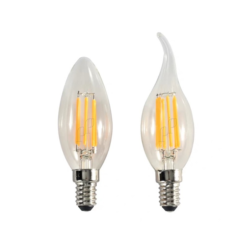 หลอดไฟวินเทจ ทรงเปลวเทียน ทรงจำปา LED 220V ขั้วE14 4W แสงวอร์ม แก้วใส