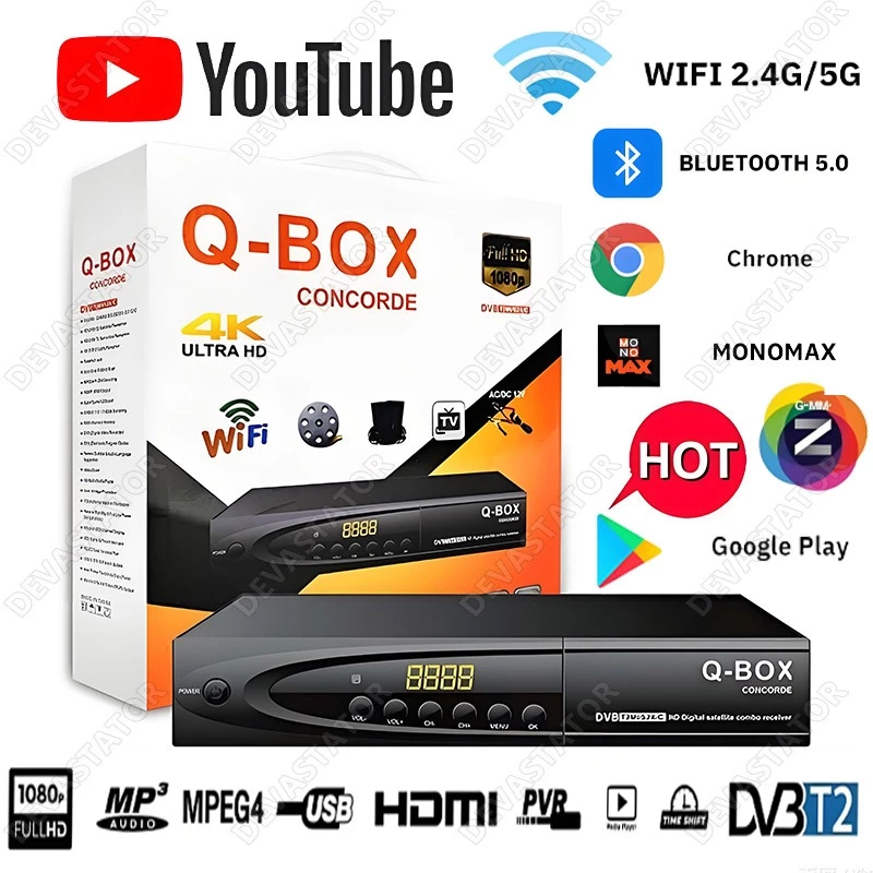 กล่องรับสัญญาณทีวีดิจิตอล DVB Q-BOX 1080P ดูหนัง-YouTube ผ่าน Wi-Fi เสียบ HDMI/USB แถมฟรีเสาอากาศ+รีโมท ของแท้รับประกัน
