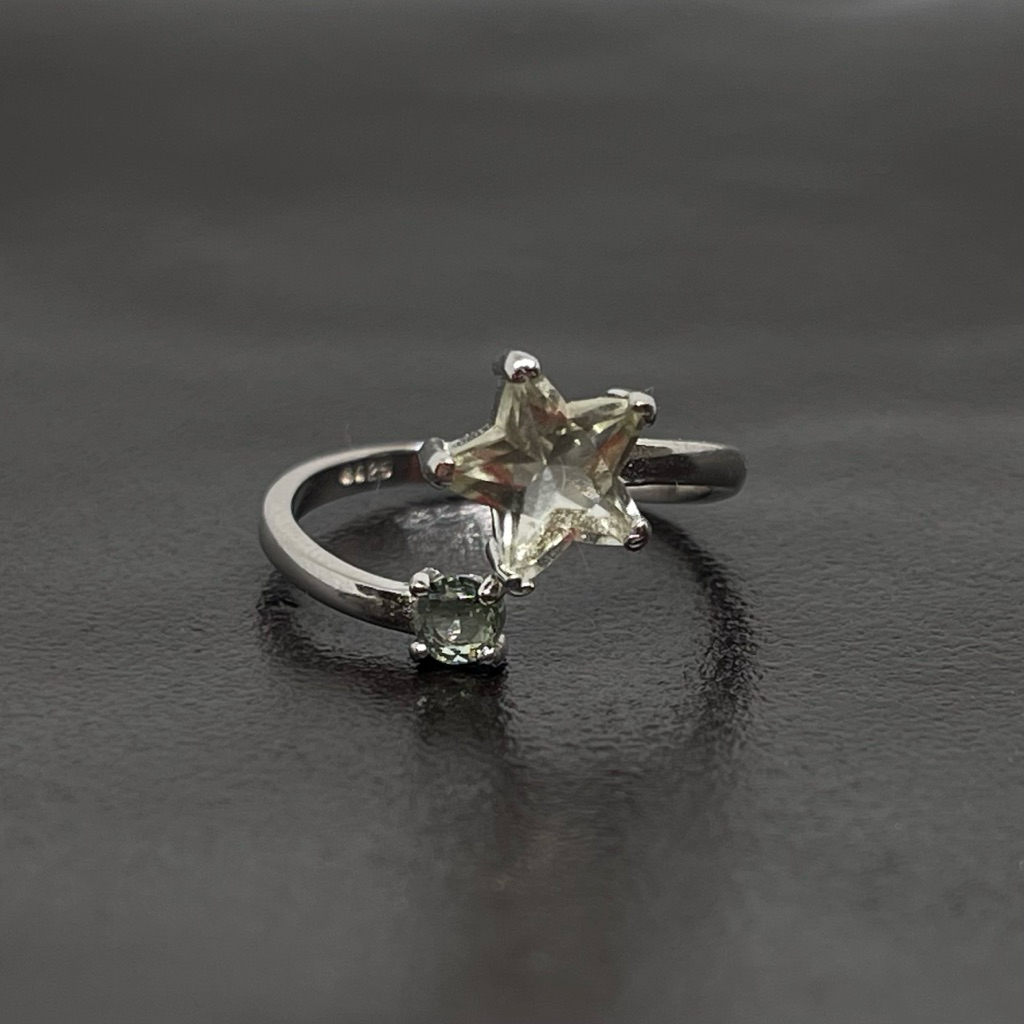 แหวน Libyan Desert Glass & Moldavite เงินแท้925 พลังแห่งการเปลี่ยนแปลงจากจักรวาล