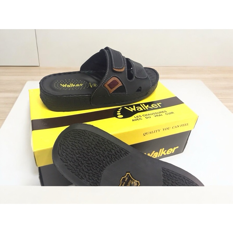 NEW!!!WALKERใหม่รองเท้าแตะชายเย็บมือพื้นนุ่มหนังแท้100% รุ่นWB723 สีดำ (3.19)
