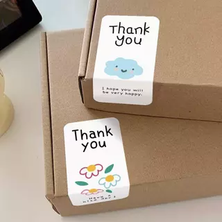 สติ๊กเกอร์ขอบคุณ ติดแก้ว ถุง ติดกล่อง สี่เหลี่ยมผืนผ้า 100ดวง sticker thankyou A33