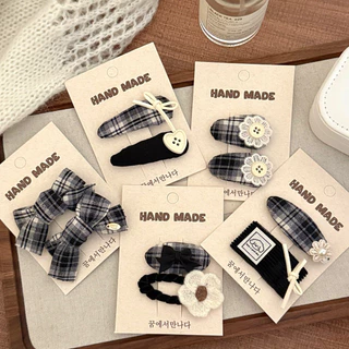 Cute 455 กิ๊บติดผม กิ๊บแป๊กหนีบผมลายสก๊อตโทนดำ 2 ชิ้น / แพ็ค