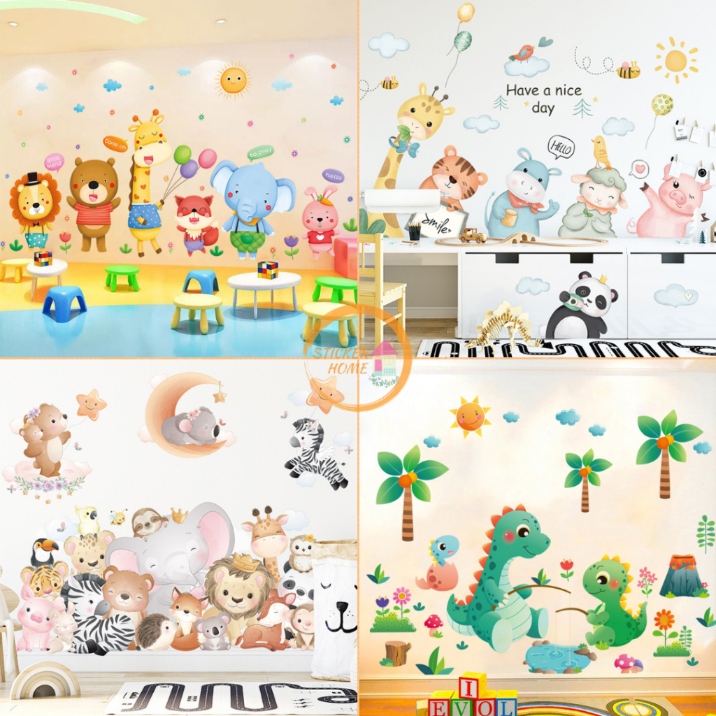 Sticker Home สติกเกอร์ติดผนัง สติ๊กเกอร์ ไดโน แมว หมา สัตว์ แต่งโรงเรียน ห้องนอนเด็ก ติดตู้ ติดประตู