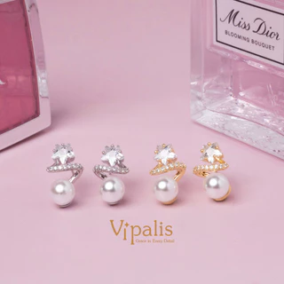 Vipalis พร้อมส่ง ต่างหูมุกคริสตัลดาว ดีไซน์เกลียว | Star Pearl Spiral Earrings | Post Pin Silver 925