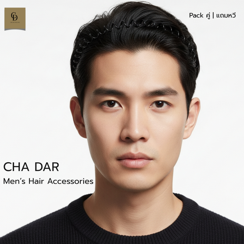 CHA DAR ที่คาดผมผู้ชาย โลหะเกลียว | Headband Men | Pack คู่ 1 แถม 1 ฟรีหวี
