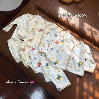 j01ชุดกระดุมคอตั้งแขนยาว+กางเกงขายาวเด็กแรกเกิด