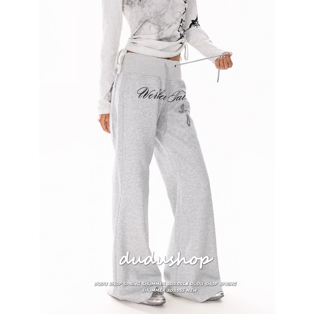 [Hip-hop print, casual flared pants]ผู้หญิงอเมริกันเทรนด์แจ๊สเต้นรำกีฬาลำลองกางเกงขาบาน