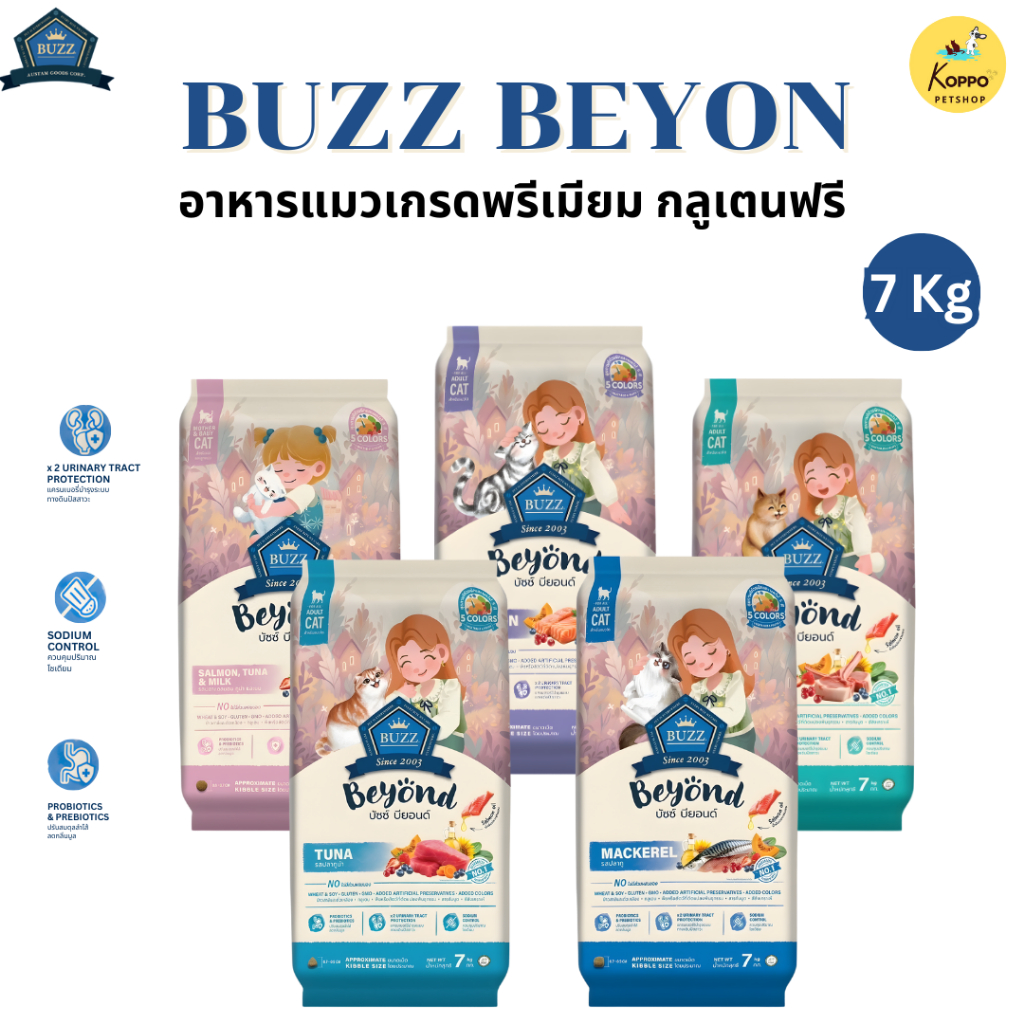 Buzz Beyond อาหารแมวบัซซ์ขนาด 7 kg. เกรดพรีเมี่ยม กลูเตนฟรี อาหารแมวเกรด Premium Gluten-free (ด้านในมีถุงละ1กก. x 7ถุง)