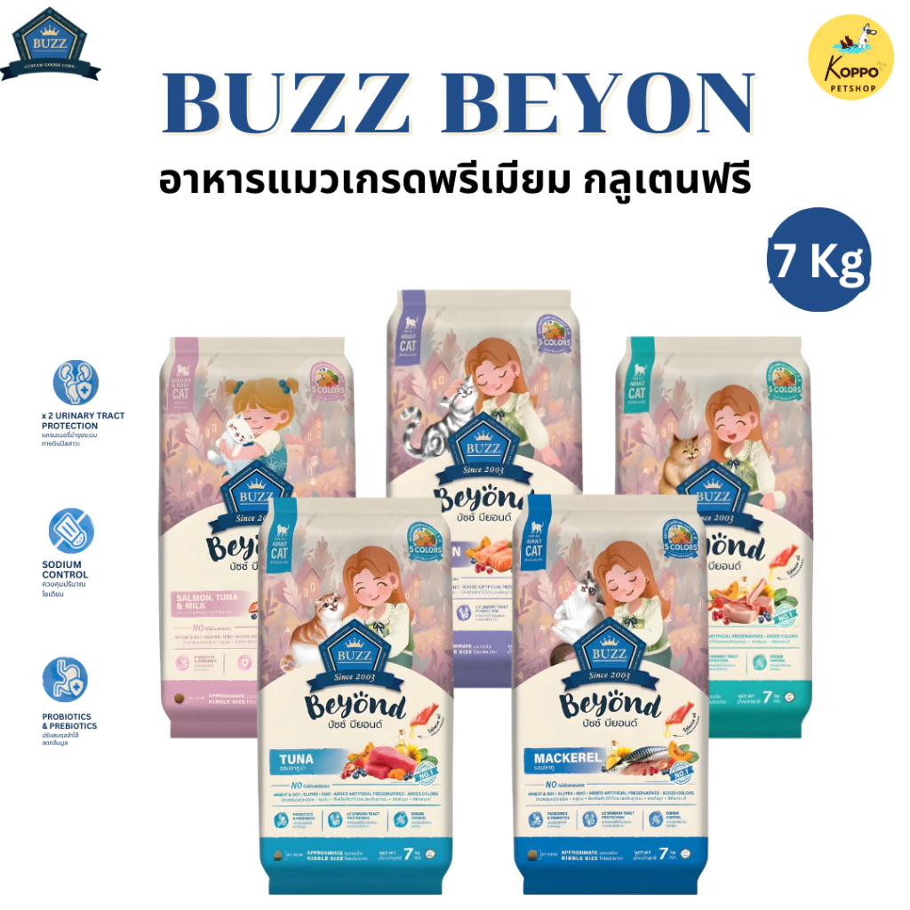 Buzz Beyond อาหารแมวบัซซ์ขนาด 7 kg. เกรดพรีเมี่ยม กลูเตนฟรี อาหารแมวเกรด Premium Gluten-free (ด้านในมีถุงละ1กก. x 7ถุง)