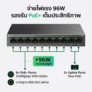 TP-Link LS110P | 8-Port PoE+ 96W | Extend 250m | Fanless Desktop Switch