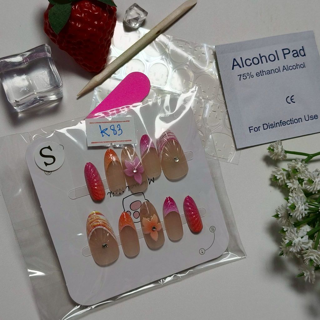 (ส่งด่วน) เล็บปลอม พร้อมติด ไซส์ S แถม กาวแผ่น ตะไบ เเผ่นเช็คทำความสะอาด ส่งไวมาก