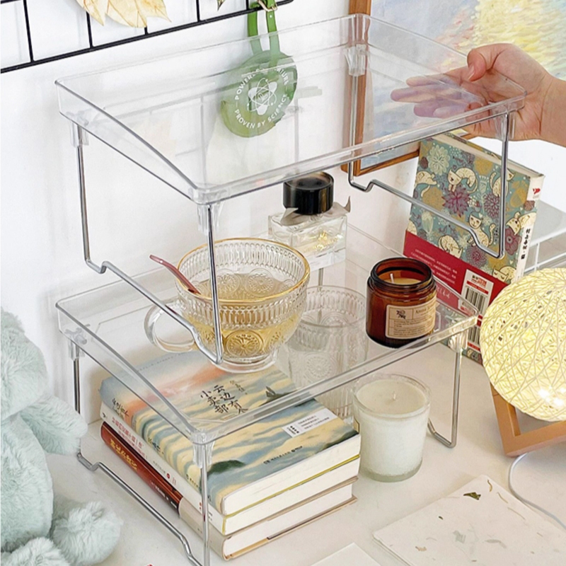 ❤️สินค้าพร้อมส่ง❤️ ชั้นจัดเก็บของ โต๊ะใส่ของพับได้ ชั้นวางของ สีใส วางซ้อนกันได้ ชั้นวางอะคริลิค ที่เก็บของ - รูปที่ 6