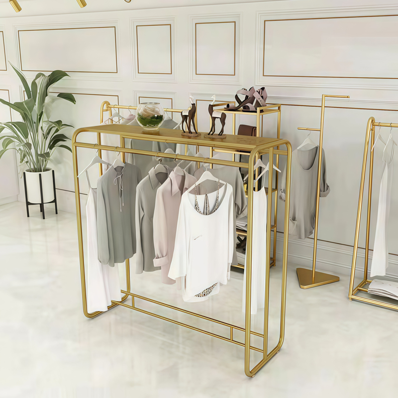 🔥พร้อมส่ง🔥ราวแขวนเสื้อสำหรับร้านเสื้อผ้า ราวแขวน/ตากผ้าโครงเหล็กชุบสีทอง ราวตากผ้าท่อเหล็กราวตากผ้า ติดตั้งง่าย - รูปที่ 7