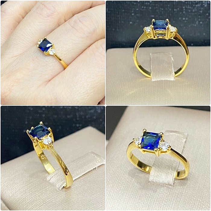 (2-3)แหวนไพลิน พลอยสี่เหลี่ยมจตุรัส ชุบทอง