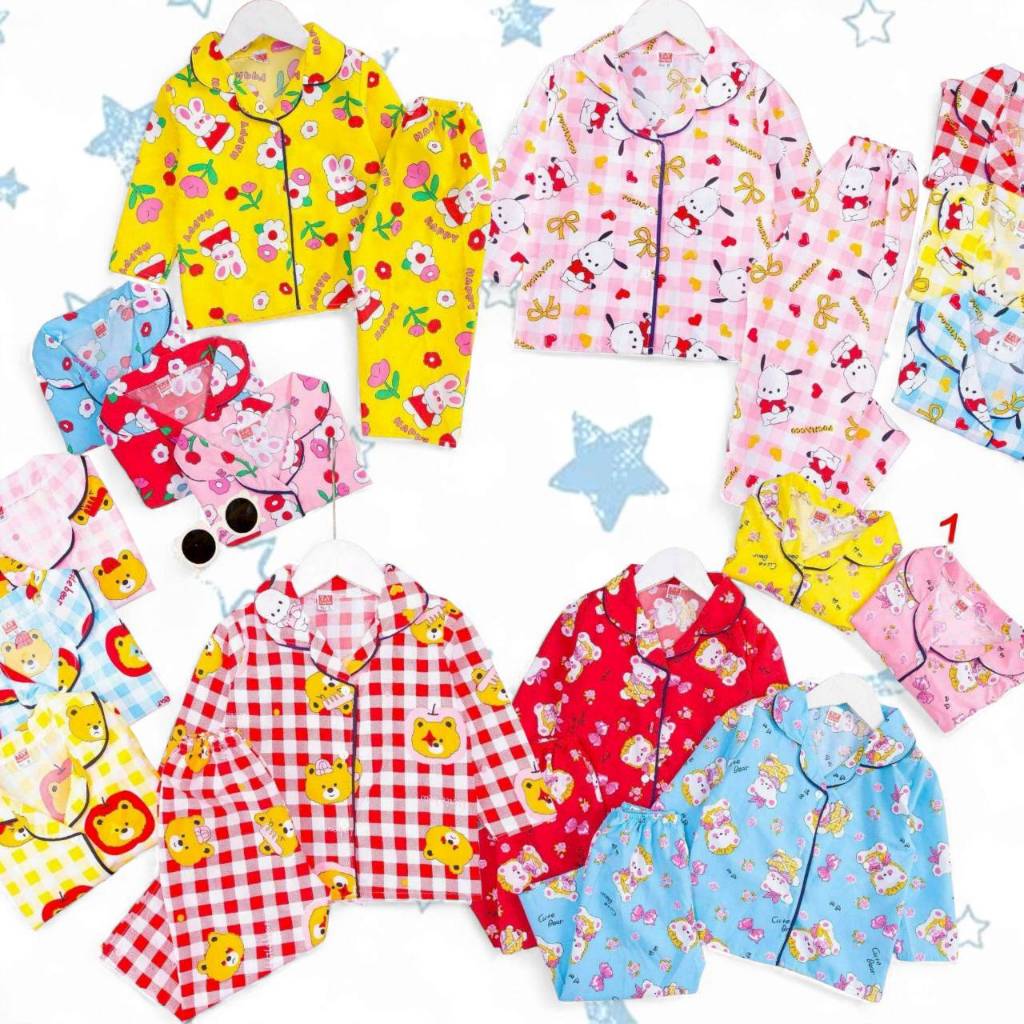 ชุดนอนเด็ก 1.5-3 ปี เสื้อคอปก กระดุมหน้า แขนขายาว ผ้าไหมอิตาลี SLE0030