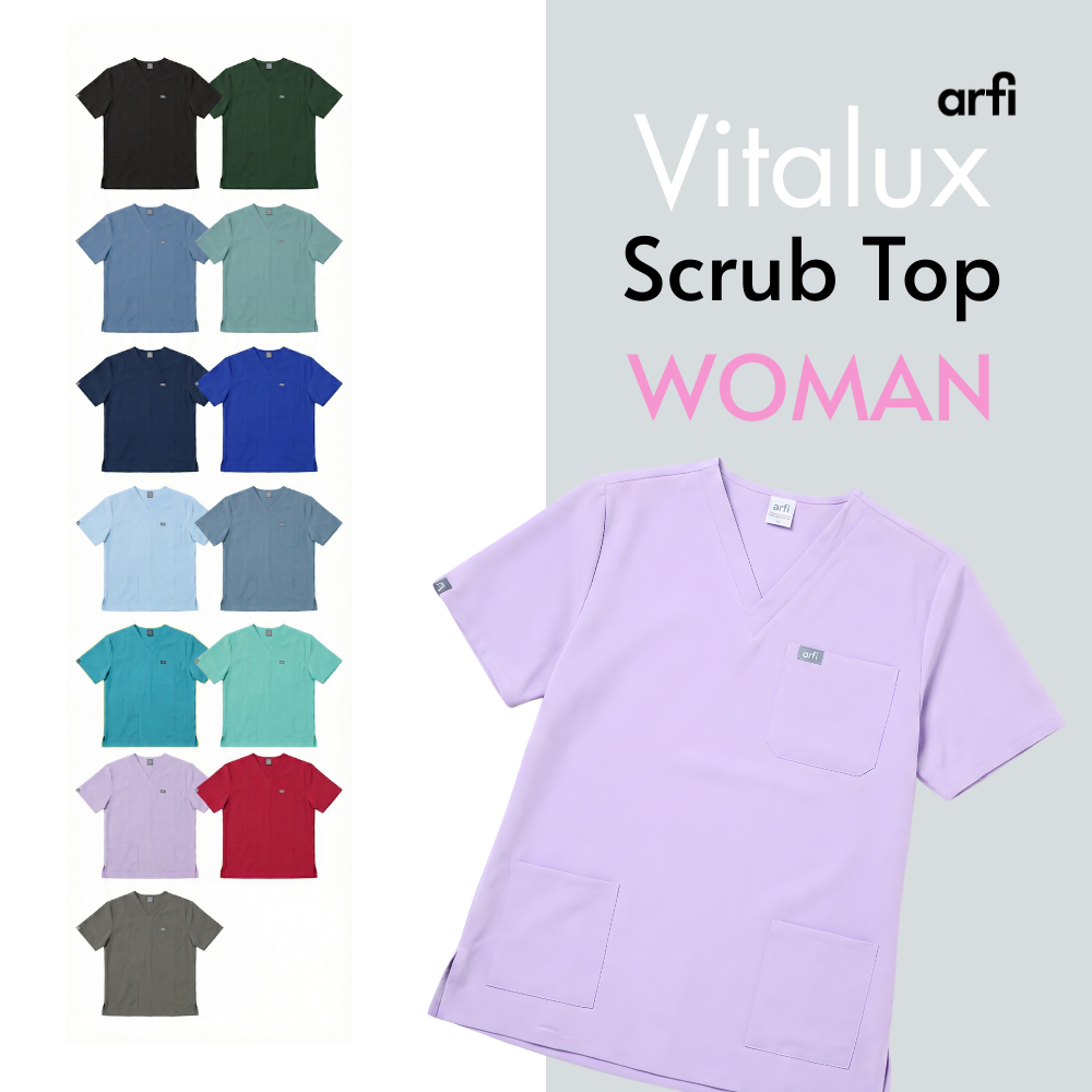 Arfi Scrub Vitalux Female Top เสื้อสครับรุ่นขาตรงผู้หญิง ผ้าสะท้อนน้ำ ป้องกันแบคทีเรีย ยับยาก ผ้ายืด