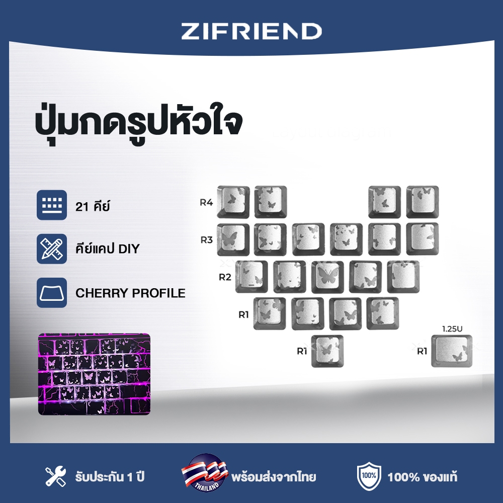 ZIFRIEND ปุ่มกดธีม Love 21 ปุ่มสำหรับคีย์บอร์ด MX