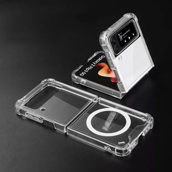 เคสแม่เหล็กใส Samsung Galaxy Z Flip 7 6 5 4 3 Fold 7 6 5 4 3 ชาร์จไร้สาย กันกระแทก Magnectic TPU Case กล่องขาว