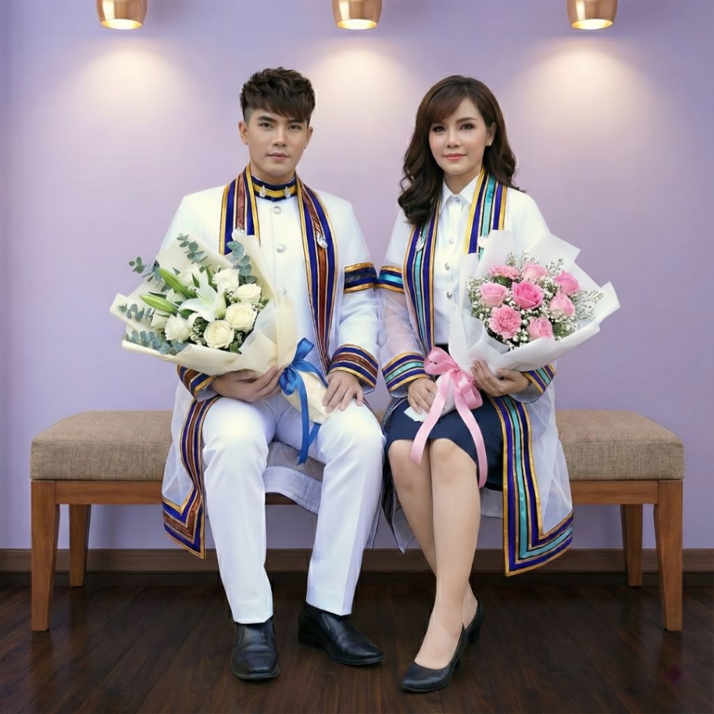 "ธีน์-ฟอร์ม" ชุดครุย ม.เทคโนโลยีราชมงคลธัญบุรี (พร้อมเข็มครุย) วัดตัวออนไลน์
