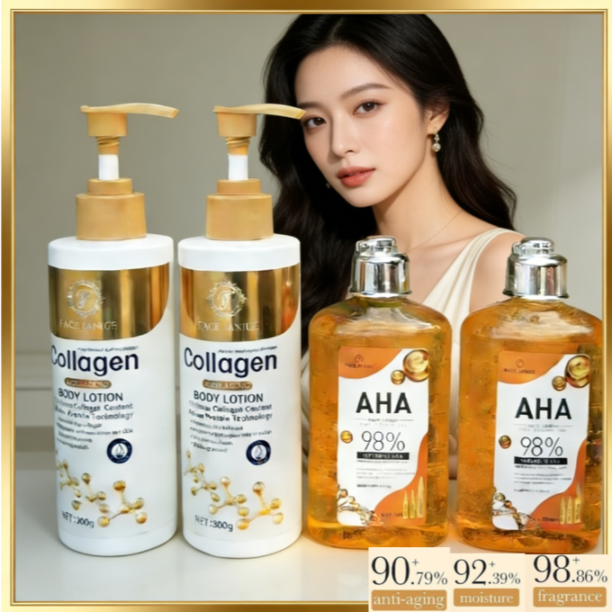 เซรั่มและโลชั่นผิวกาย AHA และคอลลาเจน ผิวกระจ่างใส ชุ่มชื้นยาวนาน sssss+