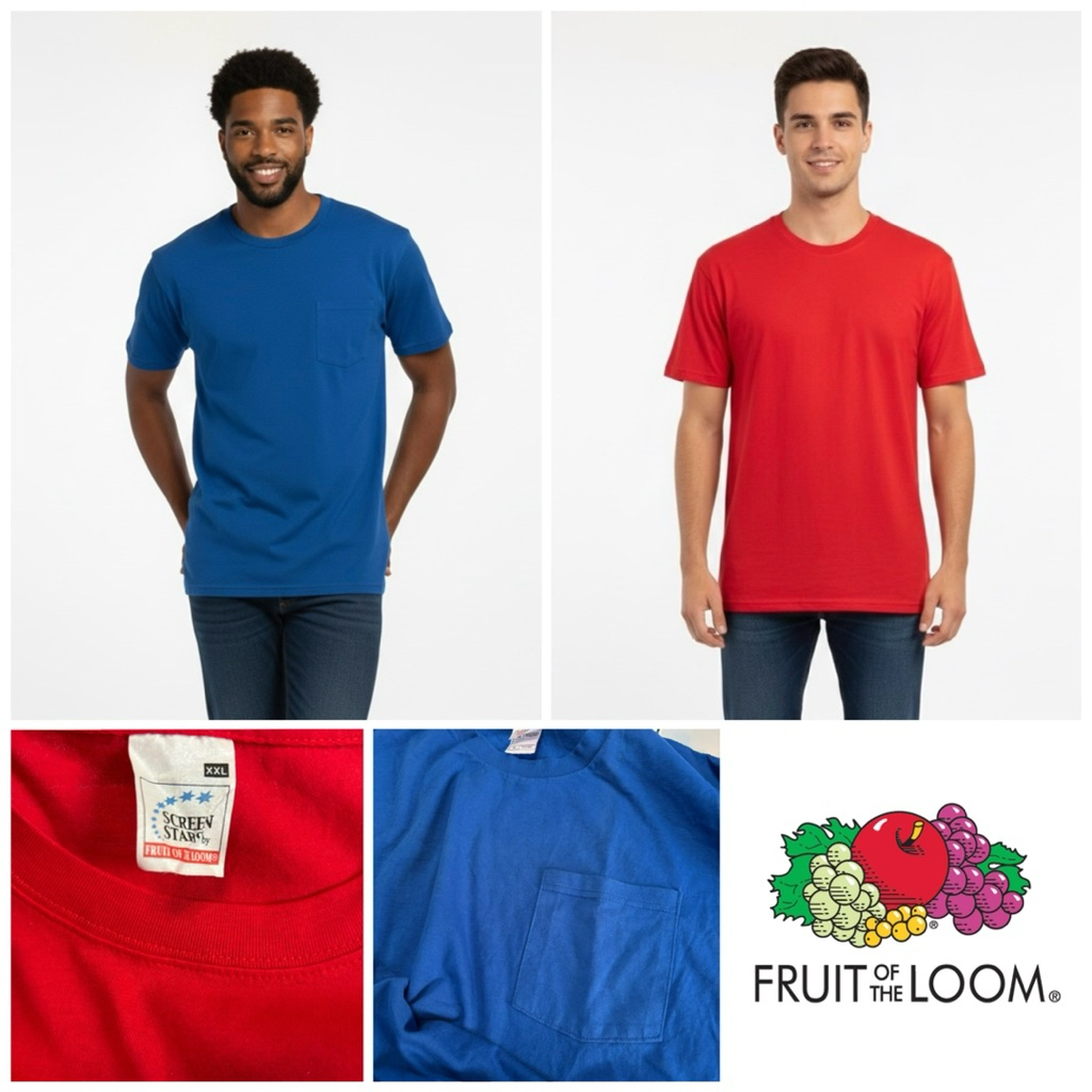 Fruit of the Loom  / เสื้อยืดผู้ชาย คอกลม แขนสั้น สีแดง/สีน้ำเงิน อก46/52