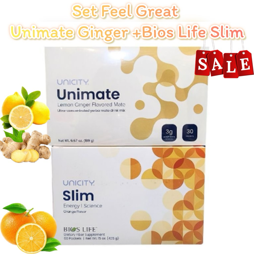 🍊🍊Set Feel Great Bios Life Slim 60 ซอง + Lemon Ginger 30 ซอง🍋🍋
