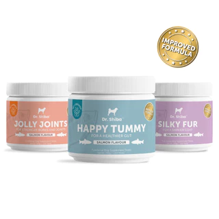 *พัฒนาสูตรใหม่* แพ็คสุดคุ้ม 3 สูตร Dr. Shiba Happy Tummy, Jolly Joints และ Silky Fur ทางเดินอาหาร, กระดูก และเส้นขน