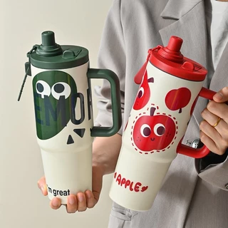 PANDA แก้วเก็บอุณหภูมิ 900ml. แก้วเก็บความเย็น แก้วสแตนเลส มีทีจับ.ยางรองก้น และที่กรองชา แถมฟรี หลอด!! ไอน้ำไม่เกาะ