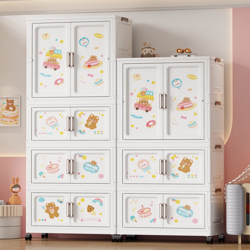 Ubear ตู้เสื้อผ้าเด็ก ตู้เก็บของ ลายการ์ตูน ที่เก็บของประตูคู่และลิ้นชัก เคลื่อนย้ายสะดวก