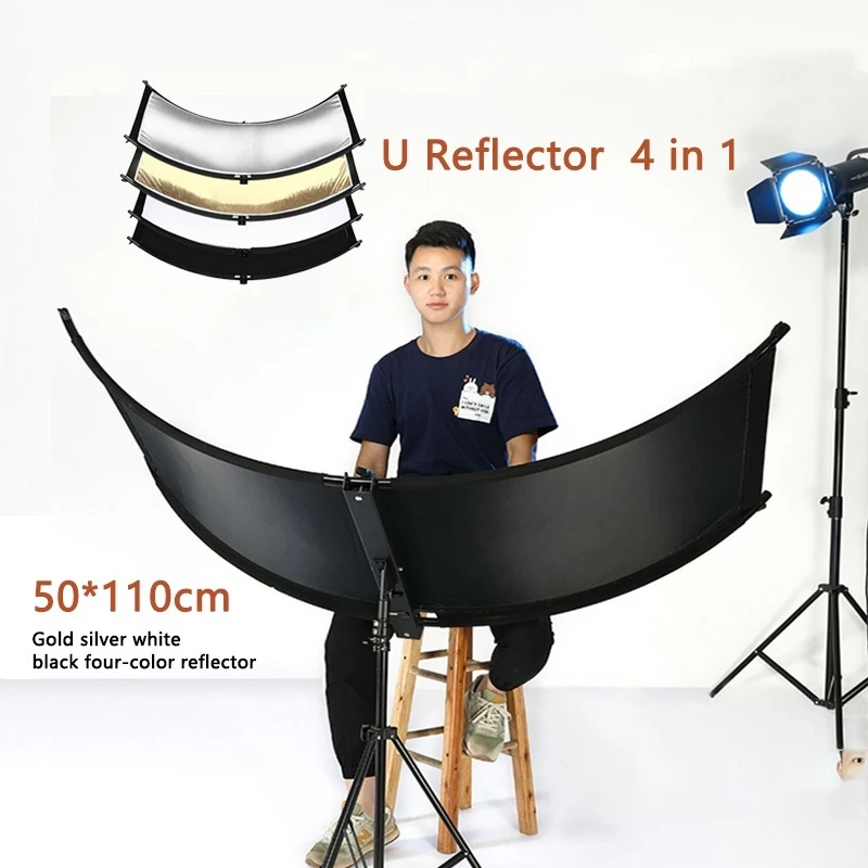 [ส่งของจากไทย]  50x110cm ตัวยูแผ่นสะท้อนแสง Reflector + ขาตั้งกล้อง 2 เมตร แผ่นรีเฟล็กซ์ Studio Curved Screen Reflector thumbnail 3