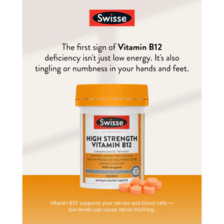 Swisse High Strength Vitamin B12 วิตามินบี12เข้มข้น 60เม็ด EXP08/2027