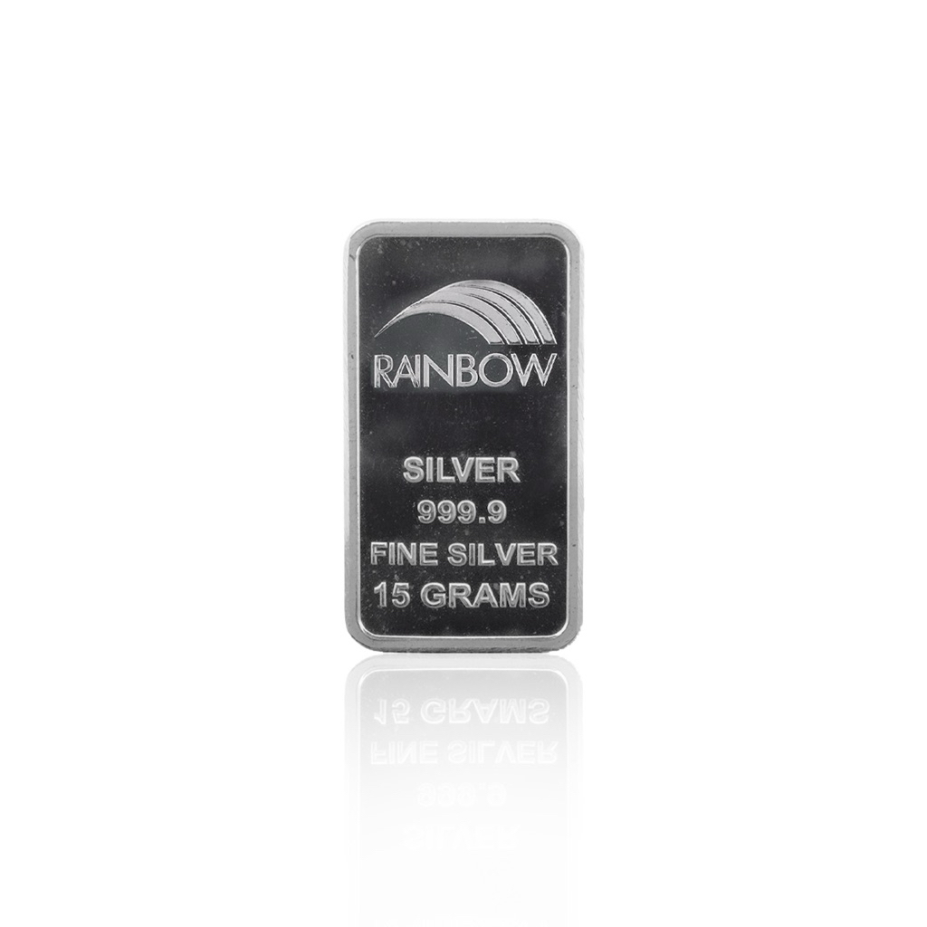 เงินแท่ง99.99% น้ำหนัก15กรัม มีใบรับประกัน ขายคืนร้านได้ Rainbowsilver Bullion silver bar 15g.