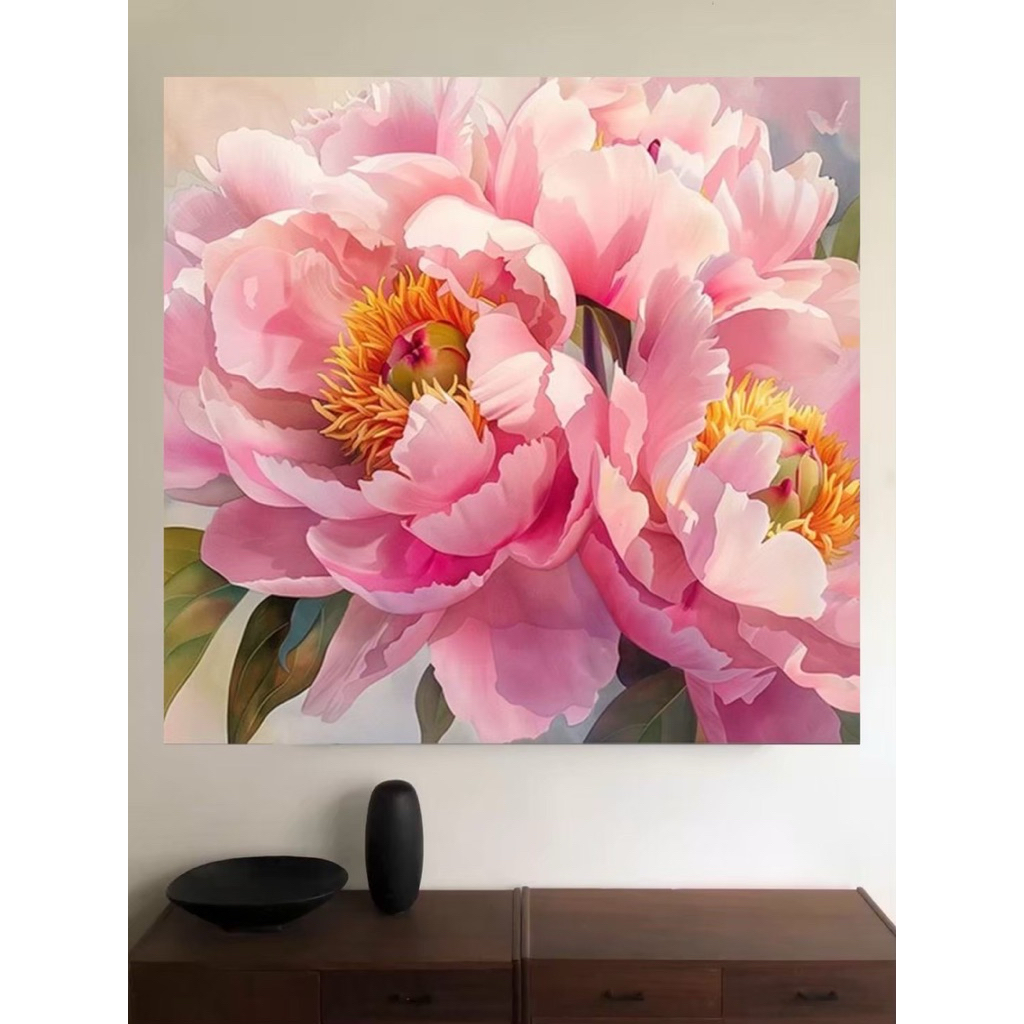 Peony V10 - ภาพดอกโบตั๋น ภาพตกแต่งบ้าน ติดผนัง ภาพพิมพ์แคนวาส พร้อมกรอบลอย