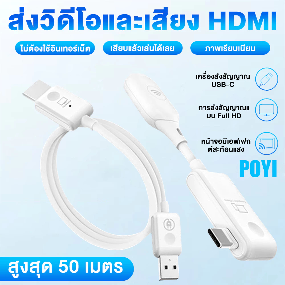 (พร้อมส่ง) CS7 อุปกรณ์แชร์หน้าจอไร้สาย 1080P HDTV to Type-C/HDMI Wireless Transmitter Receiver 50 เม