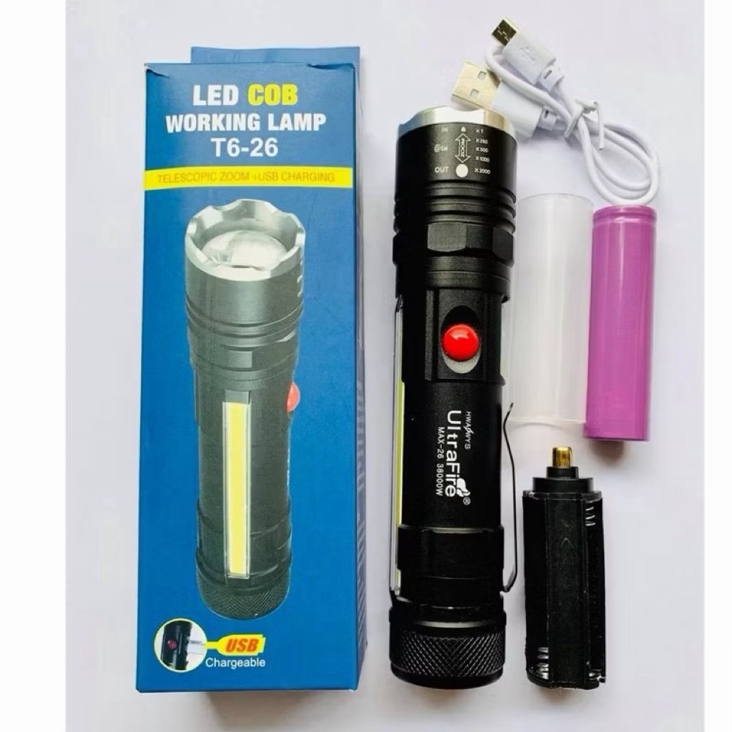 ไฟฉายแรงสูง LED COB T6-26 #ไฟสว่างซูมได้ #ตูดแม่เหล็ก#พกพาสะดวก