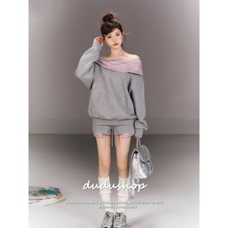 [Plaid trendy two-piece set]เสื้อฮู้ดและกางเกงขาสั้นลำลองลาย…