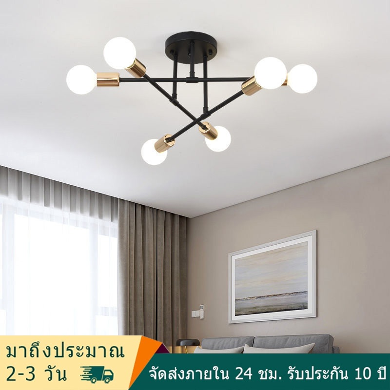 ไฟเพดาน LED สไตล์นอร์ดิก สร้างสรรค์ทันสมัย งานศิลปะเหล็ก chandelier เหมาะสำหรับห้องนั่งเล่น ห้องนอนไฟเพดาน